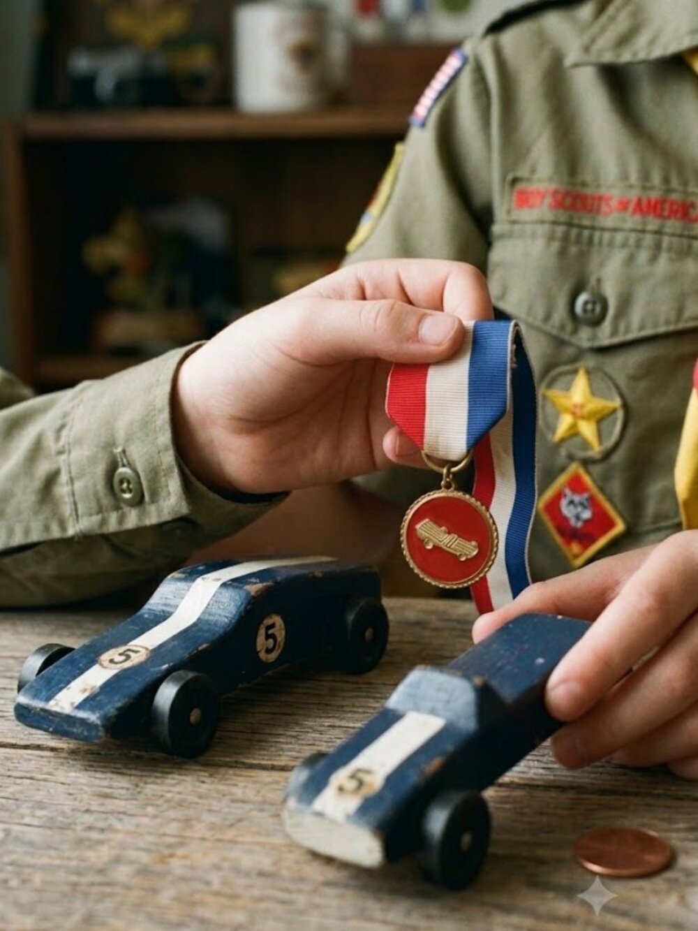 BSA Pinewood Derby Vintage Award Red Medal Pin - Boy Scouts Of America Ribbon